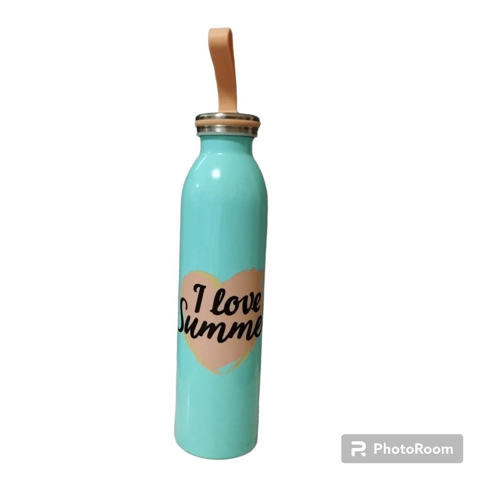 NWOT I Love Summer Blue & Pink Metal Stainless Steel 20oz Water Bottle